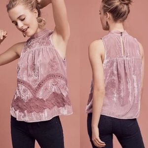 Anthropologie Floreat Myleen Pink Velvet Beaded Sleeveless Tank Blouse